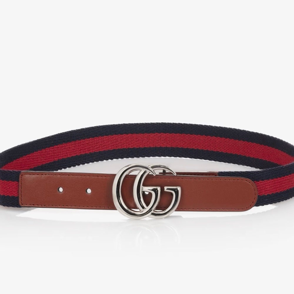 Gucci kids Tan and Navy Belt with Red Accents